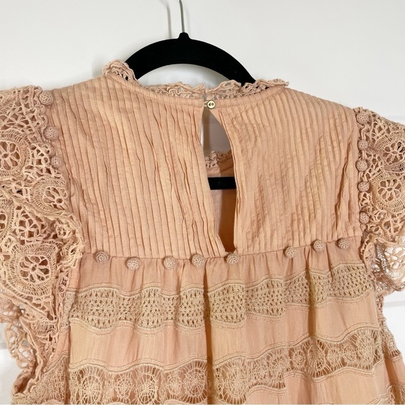 Ulla Johnson Nora Blush Pink Crochet Trim Pom Pom Flutter Sleeve Trapeze Dress - Picture 13 of 13